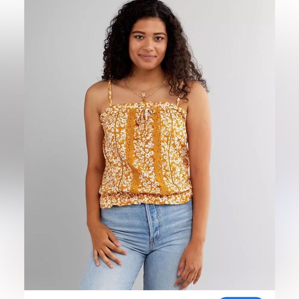 Daytrip Mustard Floral Ruffle Tank top